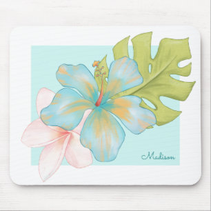 Mousepad Pastel Tropical Floral Bouquet with Your Name