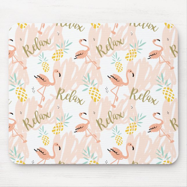 Mousepad Pastel Tropical Pink Flamingo Pattern (Frente)