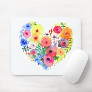 Mousepad Pastel Watercolor Floral Heart Wreath