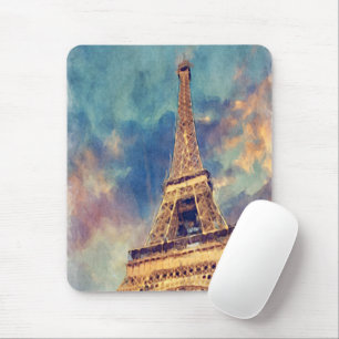 Mousepad Pastel Watercolor Paris Eiffel Torre Pintura
