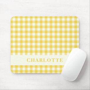 Mousepad Pastel Yellow Gingham Buffalo Check Nome da Xadrez