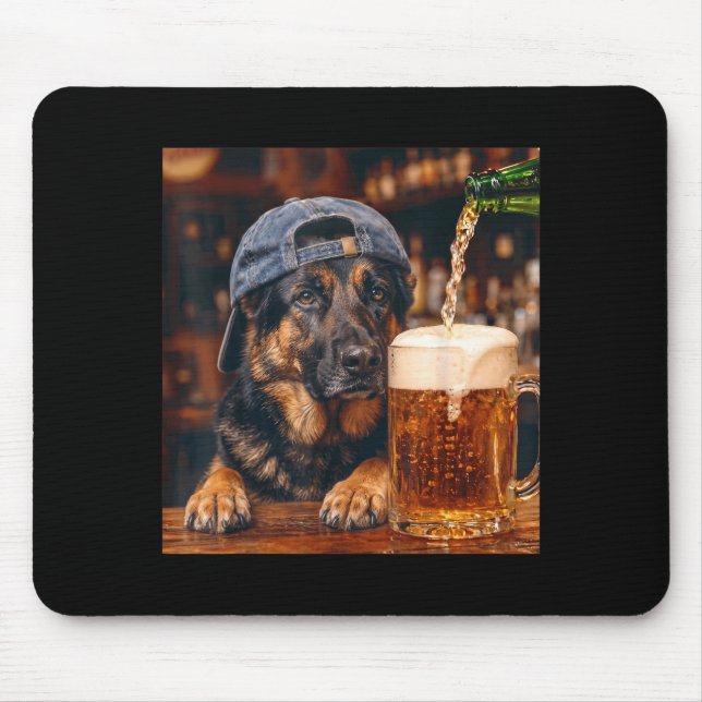 Mousepad Pastor Alemão Bebendo Cerveja Meme de Cachorro Eng (Frente)
