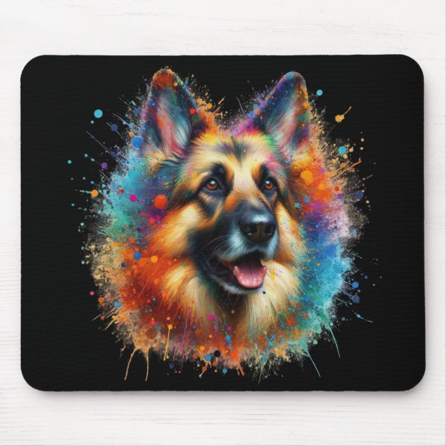 Mousepad Pastor Alemão Colorido Tinta Espalhada (Frente)
