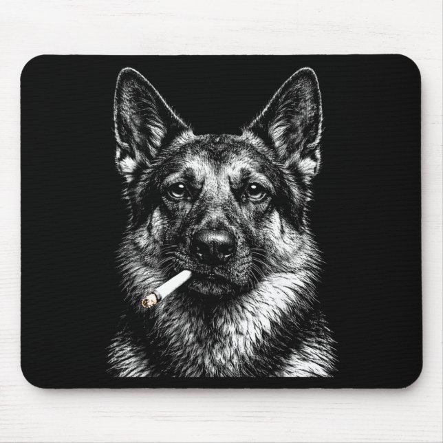 Mousepad Pastor alemão fumando meme engraçado de cachorro g (Frente)