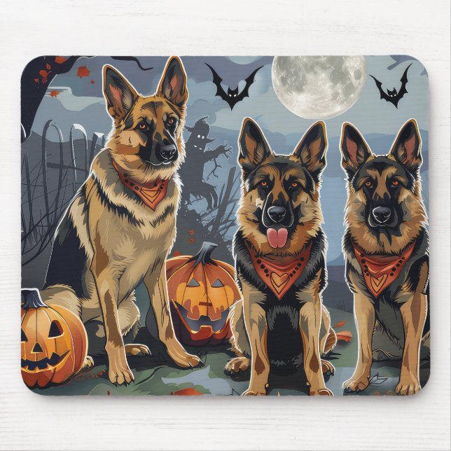 Mousepad Pastor Alemão Halloween Assustador (Frente)
