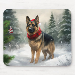 Mousepad Pastor Alemão na neve no Natal