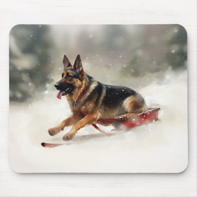 Mousepad Pastor Alemão Natal neve inverno (Frente)