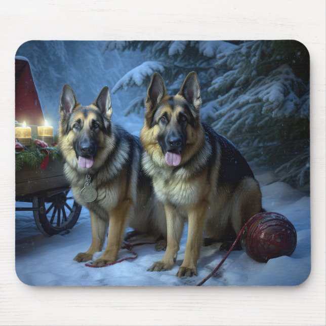 Mousepad Pastor Alemão Neve Trinego Natal Decoração   (Frente)