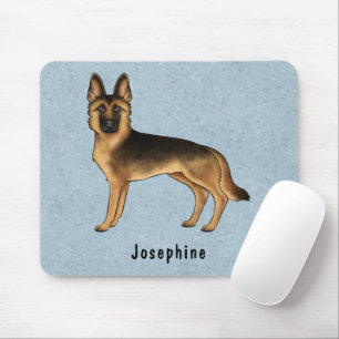 Mousepad Pastor Alemão Preto e Marrom e Nome Personalizado