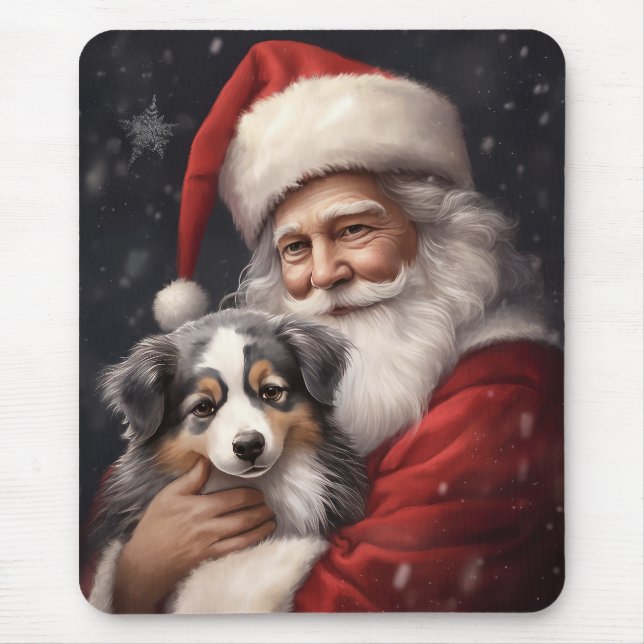 Mousepad Pastor Australiano com Papai Noel Natal (Frente)