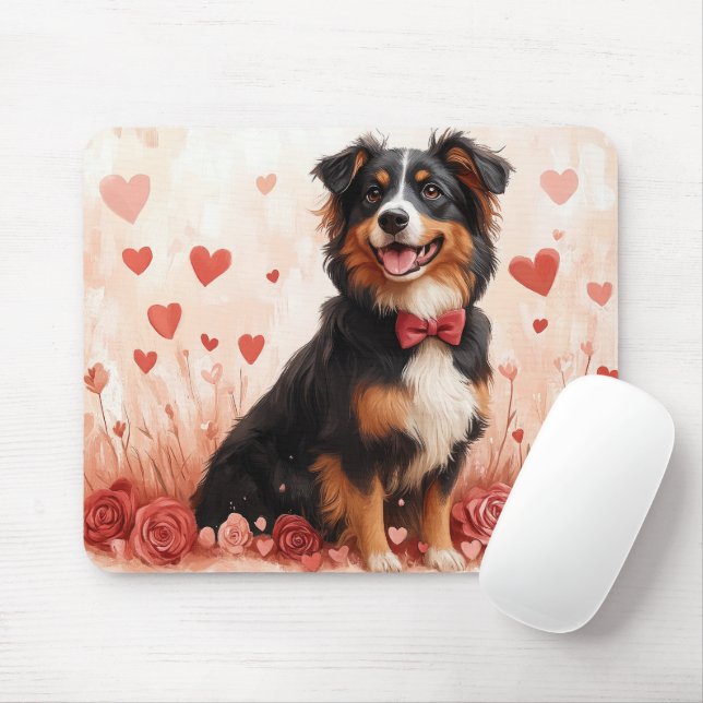 Mousepad Pastor Australiano com Rosas - Dia dos Namorados  (Com mouse)