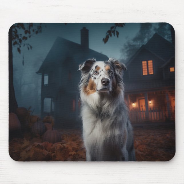 Mousepad Pastor Australiano de Halloween Assustador (Frente)