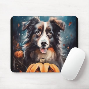 Mousepad Pastor Australiano Halloween Com Pumpkins Assustad