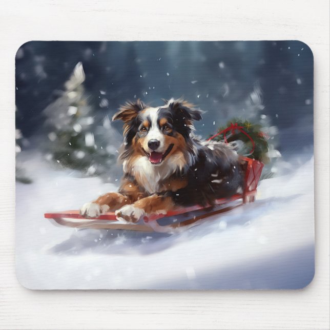 Mousepad Pastor Australiano Natal neve inverno (Frente)