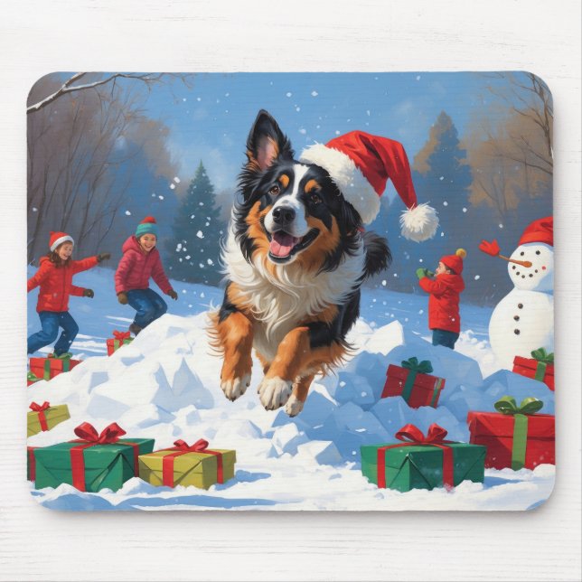 Mousepad Pastor Belga Cena de Natal Festivo na Neve (Frente)