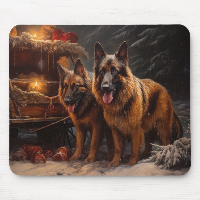 Mousepad Pastor belga Snowy Sleigh Decor de Natal (Frente)