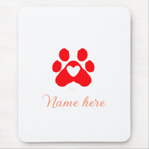 Mousepad Pata de cachorro coração vermelho adicionar nome t
