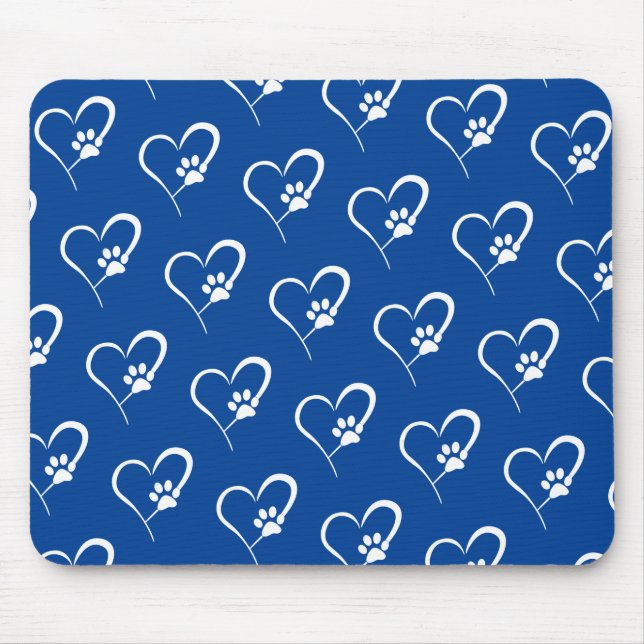 Mousepad Pata de Cachorro Imprime com Coração no Pad Azul d (Frente)
