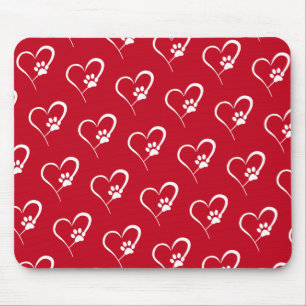 Mousepad Pata de Cachorro Imprime com Coração no Pad Verm