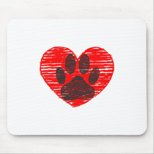 Mousepad Pata De Cães Desenhada No Coração Vermelho