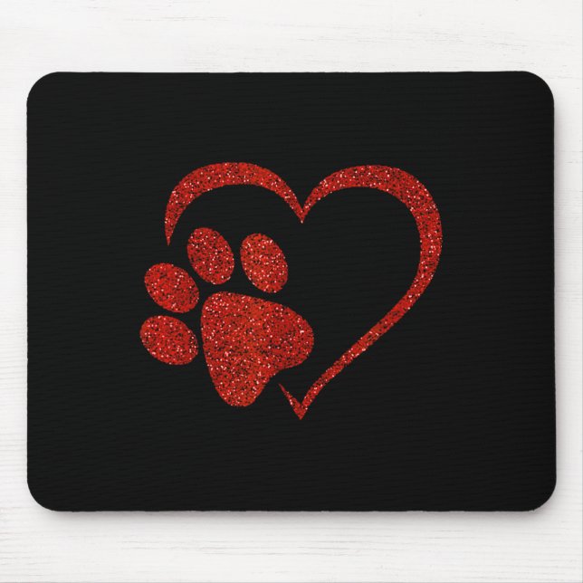 Mousepad Pata De Cães Impressa Com Coração Vermelha Para O  (Frente)