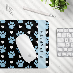 Mousepad Patas-Cães, Patas Azuis, Corações Brancos, Seu Nom