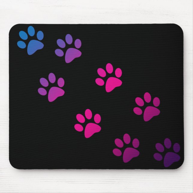 Mousepad Patas de Gato Cor-de-rosa azul púrpura Maca negra (Frente)