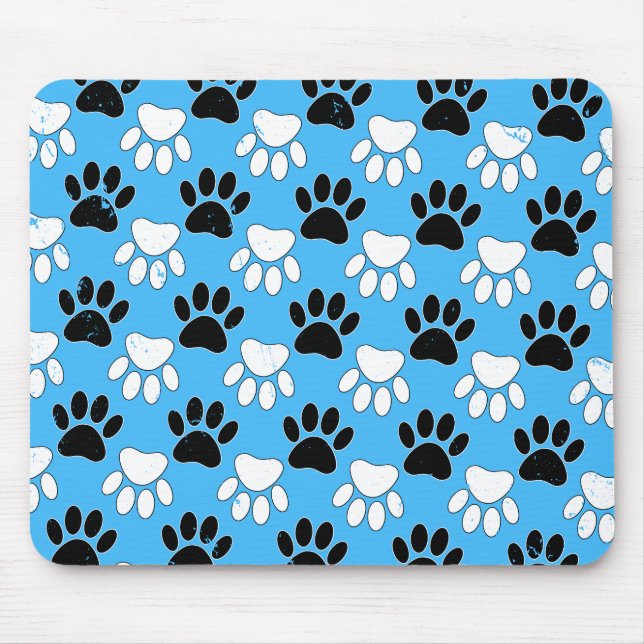 Mousepad Patas pretas e brancas angustiadas em fundo azul (Frente)