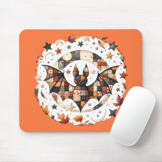 Mousepad Patchwork Halloween Bat nas Colunas do Outono (Com mouse)