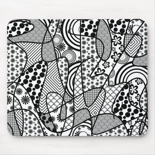 Mousepad Patchwork Preto e Branco de Padrões 02 (Frente)