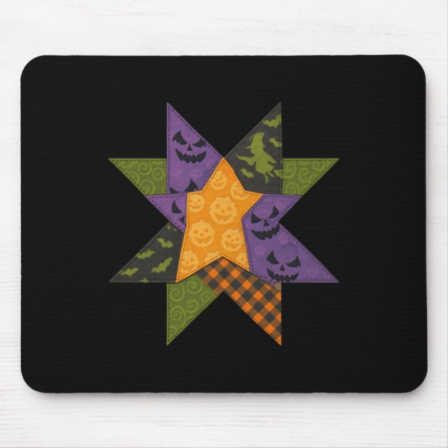 Mousepad Patchwork Quilling Block Star Patterno Halloween Q (Frente)