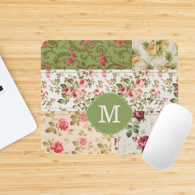 Mousepad Patchwork Rose Custom Monogram (Criador carregado)