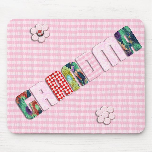Mousepad Patchwork 'Vovó' em rosa verificado (Frente)