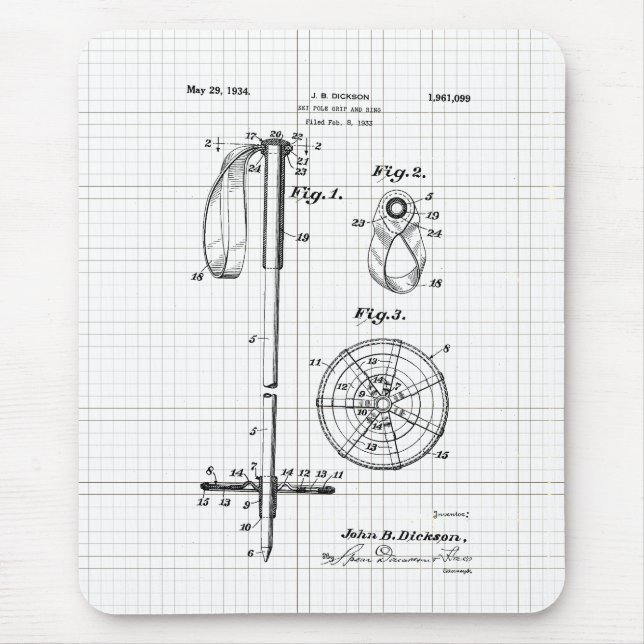 Mousepad Patente de Bastão de Esqui Antigo (Frente)