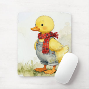 Mousepad Pato Adorável em Macacão de Aquarela