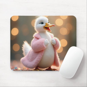 Mousepad Pato Branco Com Casaco De Peles Rosa