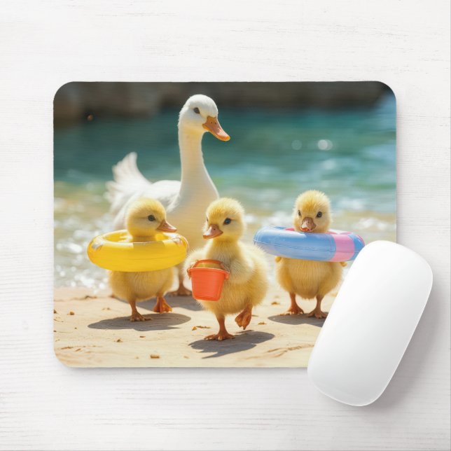 Mousepad Pato Branco Com Patos Na Praia (Com mouse)