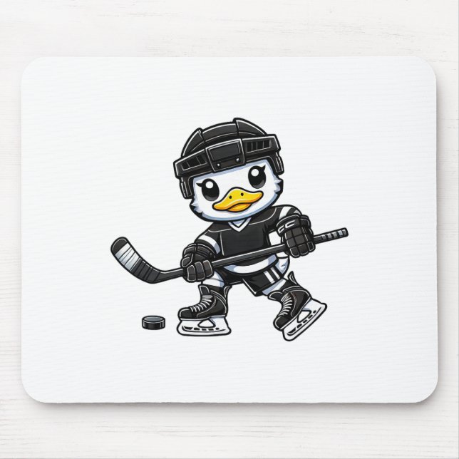 Mousepad Pato Chibi Jogando Hóquei no Gelo Design Fofo  (Frente)