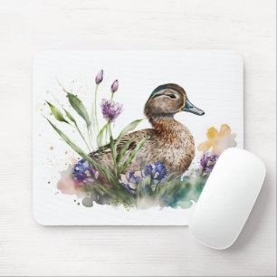 Mousepad Pato De Aquarela Em Flores