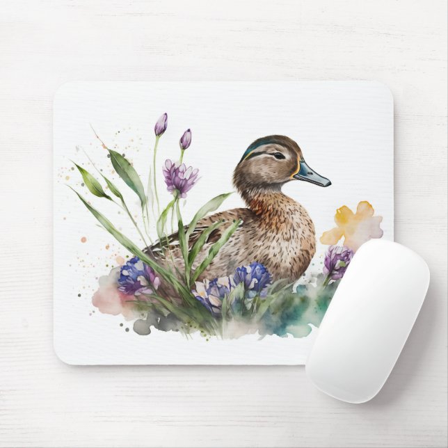 Mousepad Pato De Aquarela Em Flores (Com mouse)