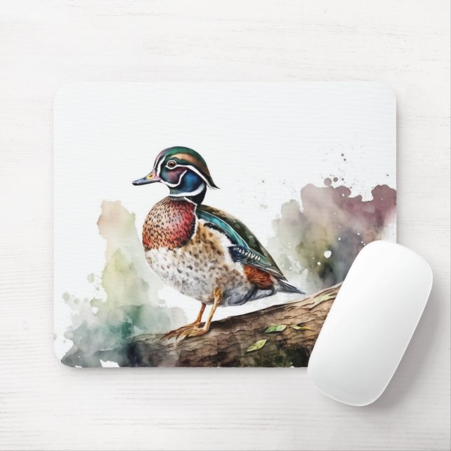 Mousepad Pato de Madeira de Aquarela (Com mouse)