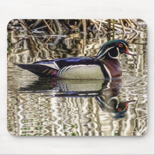 Mousepad Pato de madeira masculina nadando na lagoa