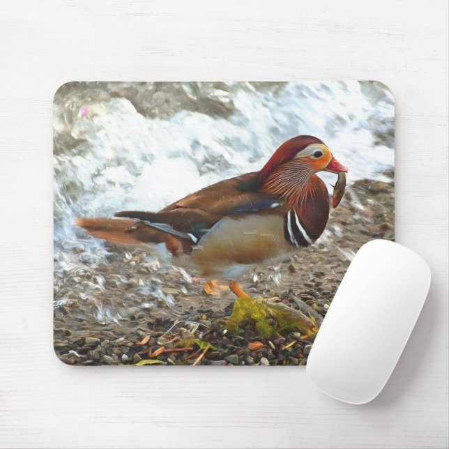 Mousepad Pato de mandarim com peixe no lago (Com mouse)