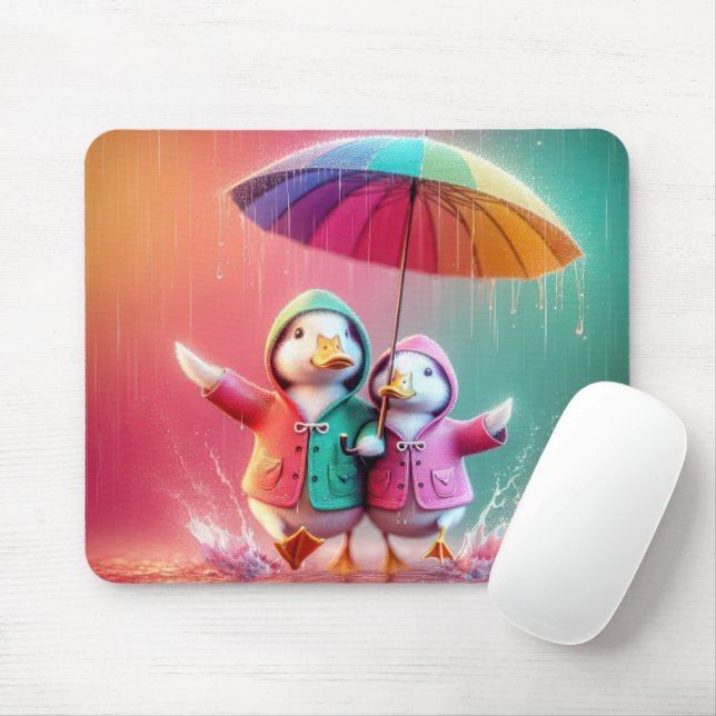 Mousepad Patos Brancos Andando Na Chuva (Com mouse)