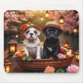 Mousepad Patos de Bulldog & Pug em Rato de Tapete de Barco 