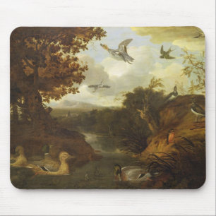 Mousepad Patos e outros pássaros sobre um córrego em um