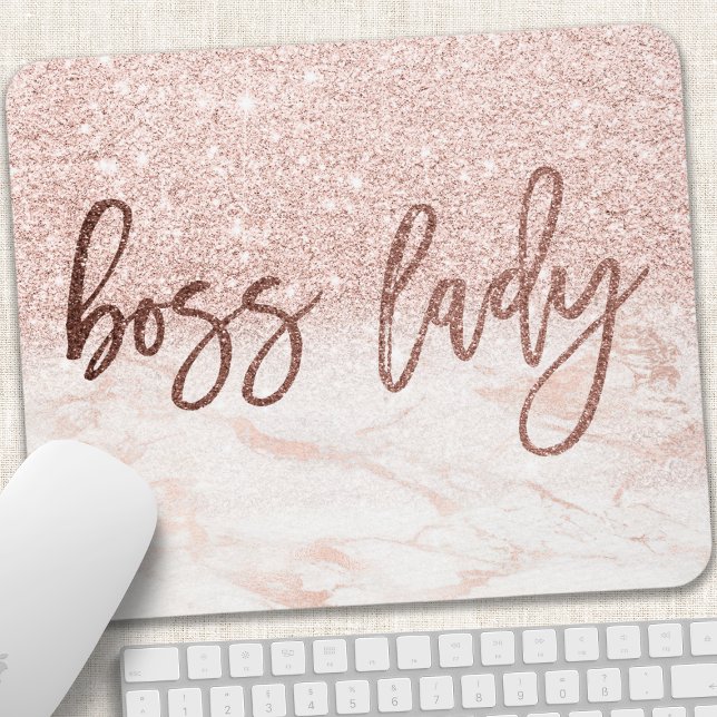 Mousepad Patrão Dama Rosa Dourado Mármore Bege Rosa Brilho  (Criador carregado)