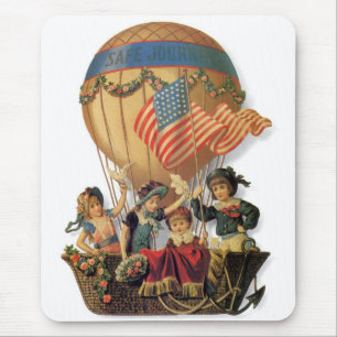 Mousepad Pátria Vintage, Crianças em um Balão de Ar Quente