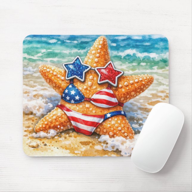 Mousepad Patriotic Starfish in Beach Sand (Com mouse)
