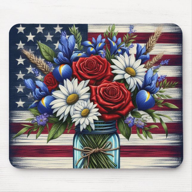 Mousepad Patriótico, floral Americano angustiado (Frente)